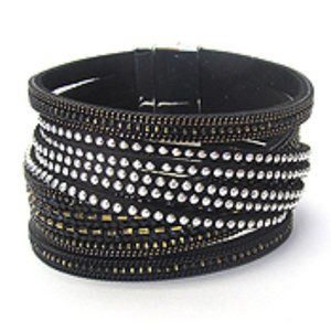 Leather Multi layer magnetic bracelet Black
